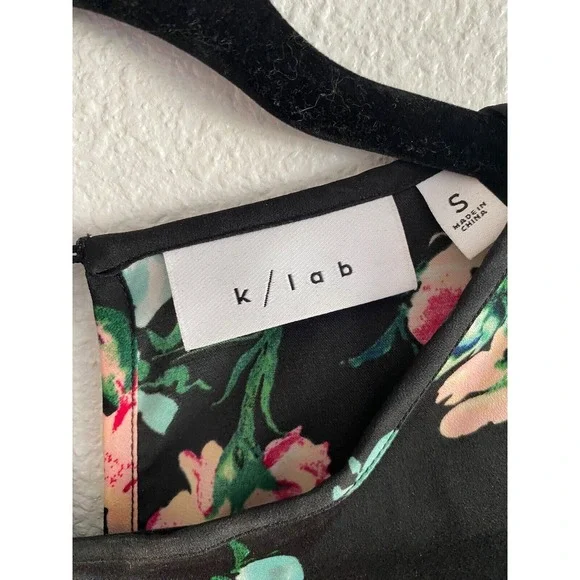 K / Lab Assymetrical Black Floral Dress Ruffle Boho Sz S‎ - Picture 3 of 10